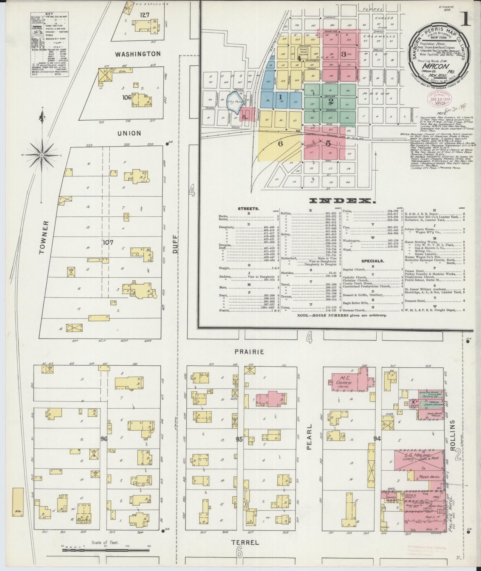 Sanborn Fire Insurance Map from Macon, Macon County, Missouri (1895), Sheet #0001 - Historic Sanborn Fire Insurance Map Print, vintage old map wall art, antique decor, genealogy gift, Missouri Missouri map