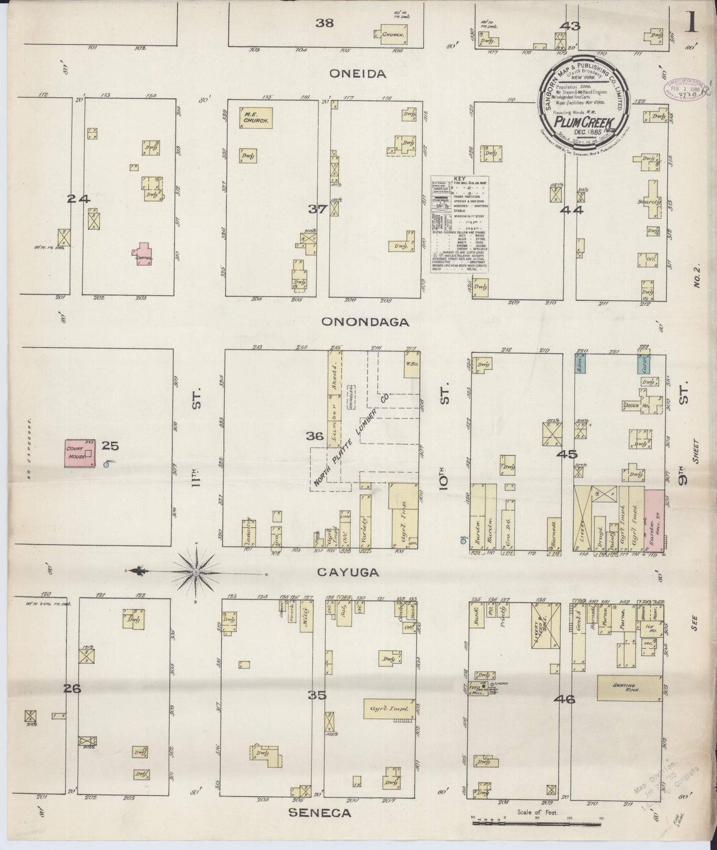 Sanborn Fire Insurance Map from Plum Creek, Dawson County, Nebraska (1885), Sheet #0001 - Historic Sanborn Fire Insurance Map Print, vintage old map wall art, antique decor, genealogy gift, Nebraska Nebraska map