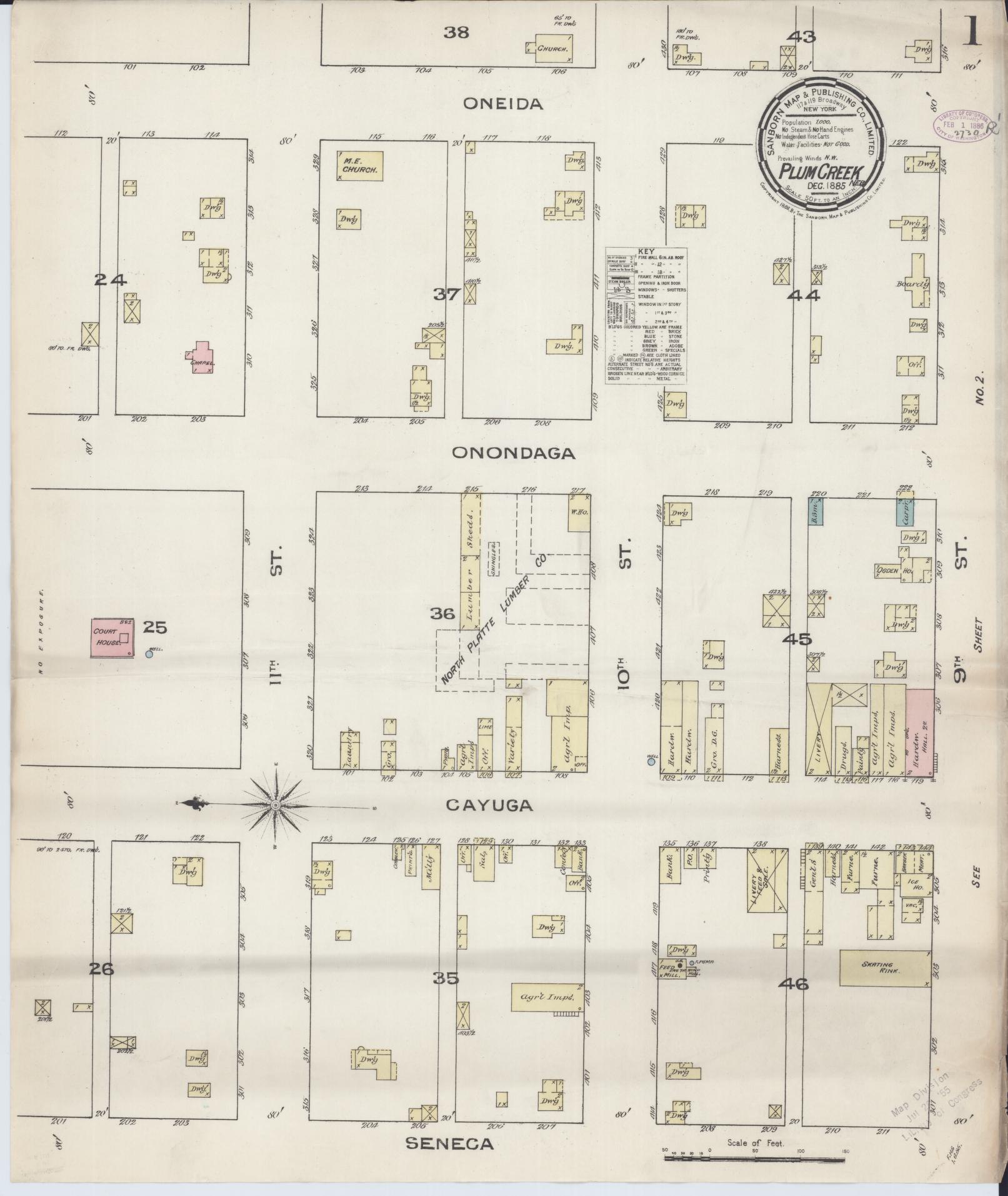 Sanborn Fire Insurance Map from Plum Creek, Dawson County, Nebraska (1885), Sheet #0001 - Historic Sanborn Fire Insurance Map Print, vintage old map wall art, antique decor, genealogy gift, Nebraska Nebraska map