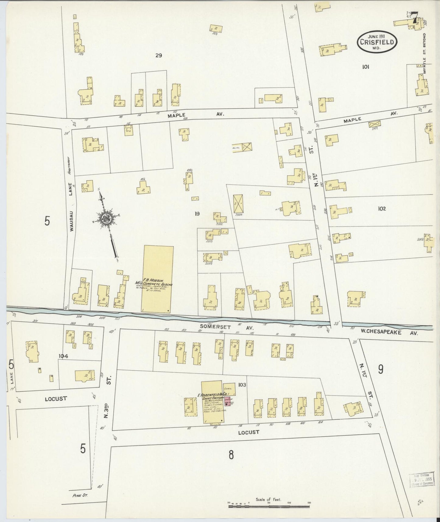 Somerset, Maryland - 1911 - Sanborn Fire Insurance Map, Sheet #0007 - Historic Sanborn Fire Insurance Map Print, Somerset Maryland 1911 0007 vintage old map wall art