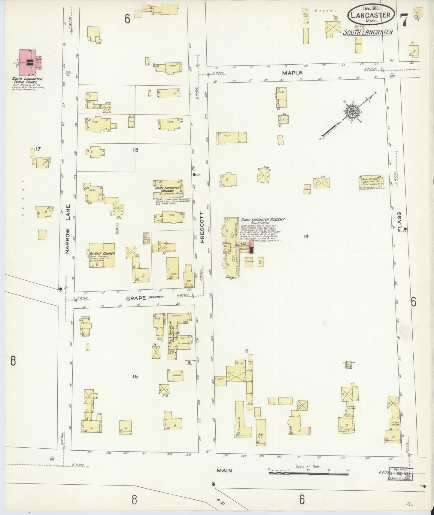 Sanborn Fire Insurance Map from Lancaster, Worcester County, Massachusetts (1910), Sheet #0007 - Complete Map Set gallery image, historic Sanborn map, vintage wall art, Massachusetts Massachusetts