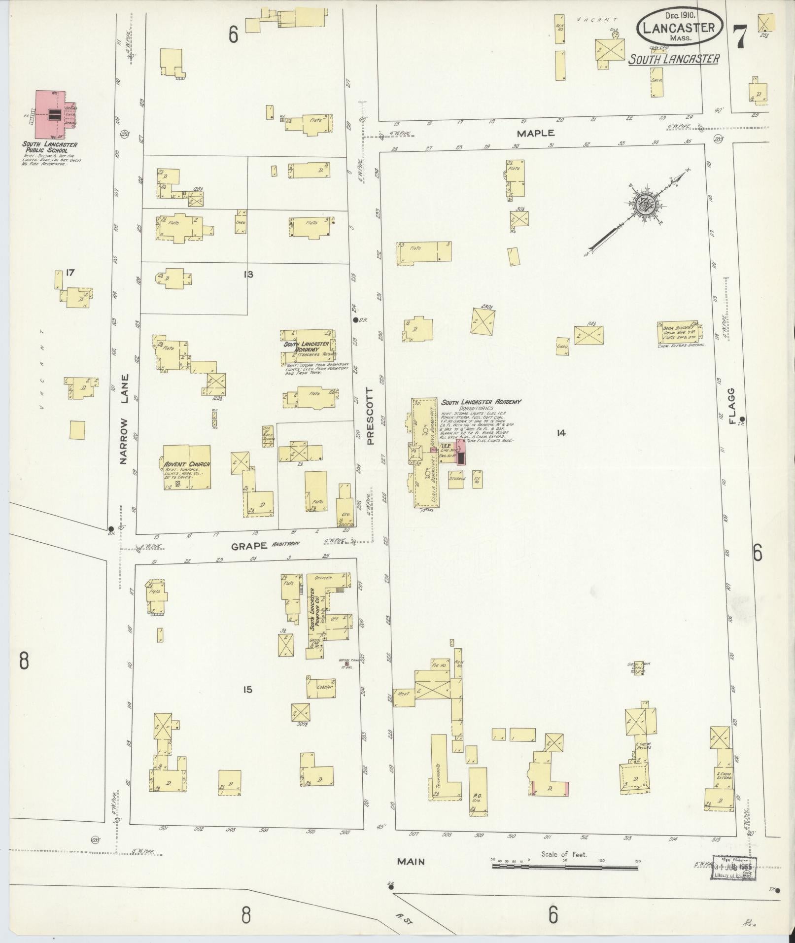 Sanborn Fire Insurance Map from Lancaster, Worcester County, Massachusetts (1910), Sheet #0007 - Complete Map Set gallery image, historic Sanborn map, vintage wall art, Massachusetts Massachusetts