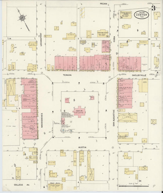 Sanborn Fire Insurance Map from Center, Shelby County, Texas (1912), Sheet #0003 - Historic Sanborn Fire Insurance Map Print, vintage old map wall art, antique decor, genealogy gift, Texas Texas map