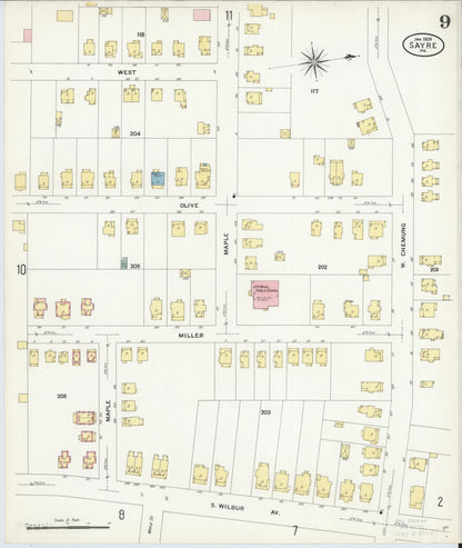 Sanborn Fire Insurance Map from Sayre, Bradford County, Pennsylvania (1909), Sheet #0009 - Historic Sanborn Fire Insurance Map Print, vintage old map wall art, antique decor, genealogy gift, Pennsylvania Pennsylvania map