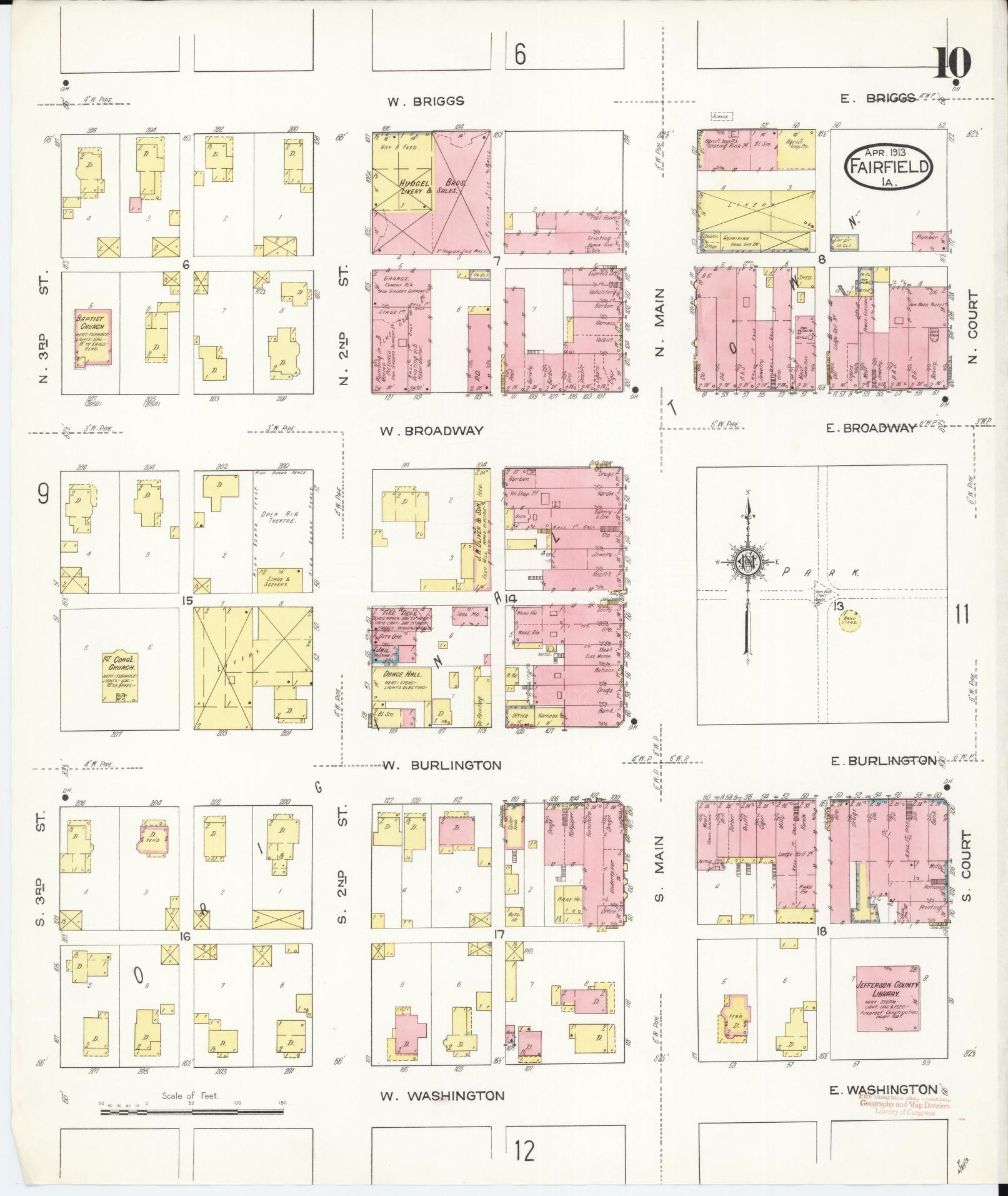 Sanborn Fire Insurance Map from Fairfield, Jefferson County, Iowa (1913), Sheet #0010 - Historic Sanborn Fire Insurance Map Print, vintage old map wall art