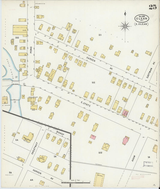 Sanborn Fire Insurance Map from Olean, Cattaraugus County, New York (1898), Sheet #0025 - Historic Sanborn Fire Insurance Map Print, vintage old map wall art, antique decor, genealogy gift, New York New York map
