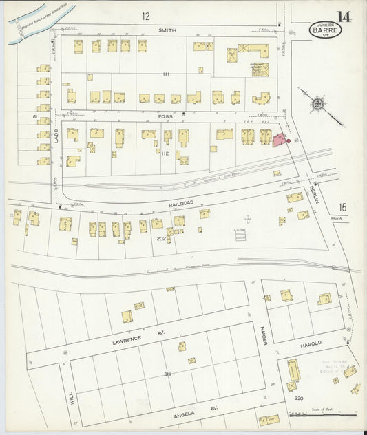 Sanborn Fire Insurance Map from Barre, Washington County, Vermont (1916), Sheet #0014 - Historic Sanborn Fire Insurance Map Print, vintage old map wall art, antique decor, genealogy gift, Vermont Vermont map