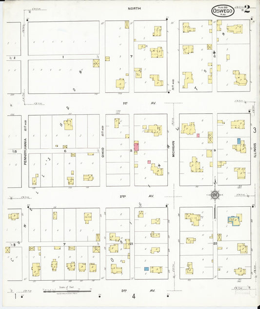Sanborn Fire Insurance Map from Oswego, Labette County, Kansas (1918), Sheet #0002 - Historic Sanborn Fire Insurance Map Print, vintage old map wall art, antique decor, genealogy gift, Kansas Kansas map