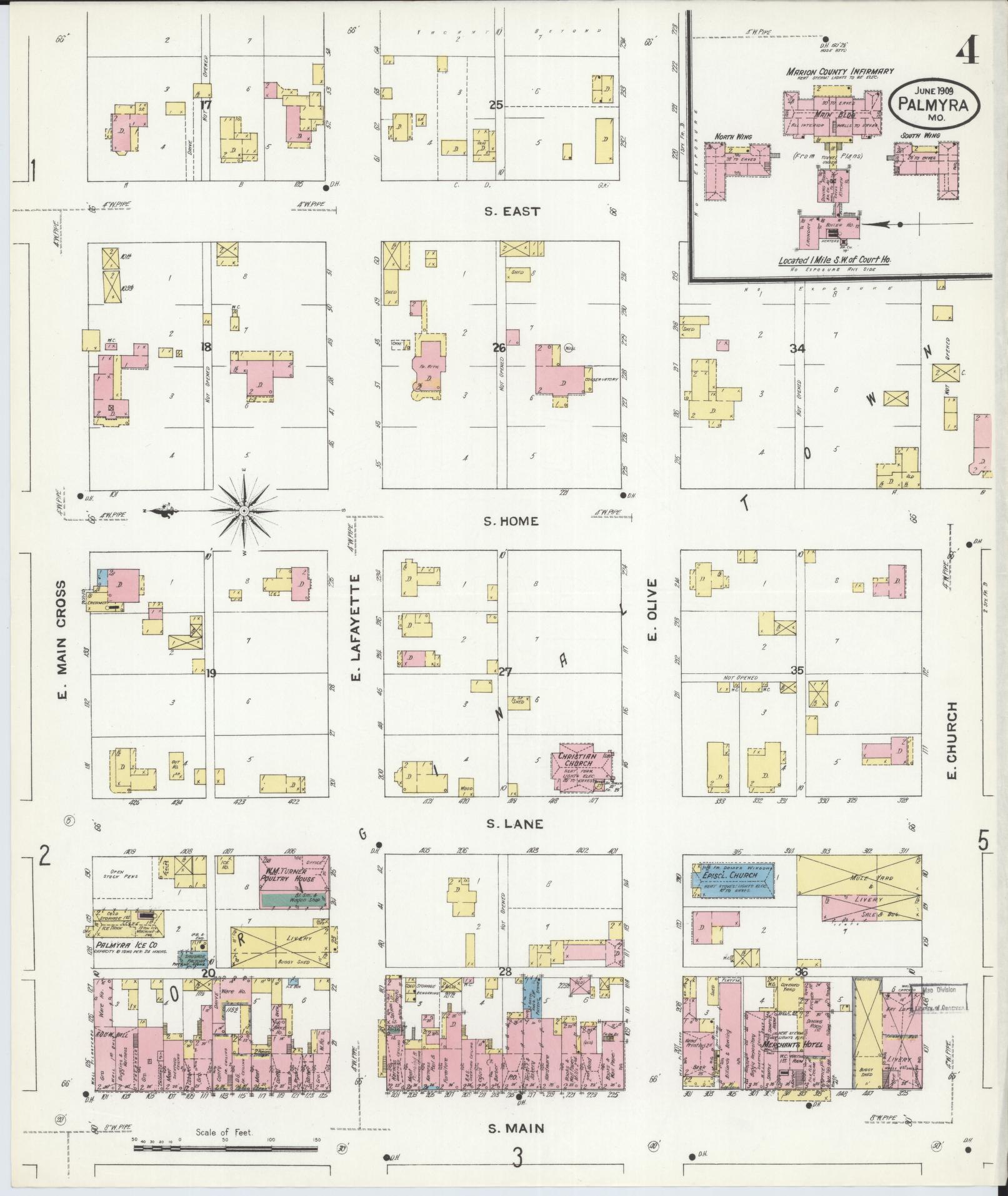 Sanborn Fire Insurance Map from Palmyra, Marion County, Missouri (1909), Sheet #0004 - Complete Map Set gallery image, historic Sanborn map, vintage wall art, Missouri Missouri