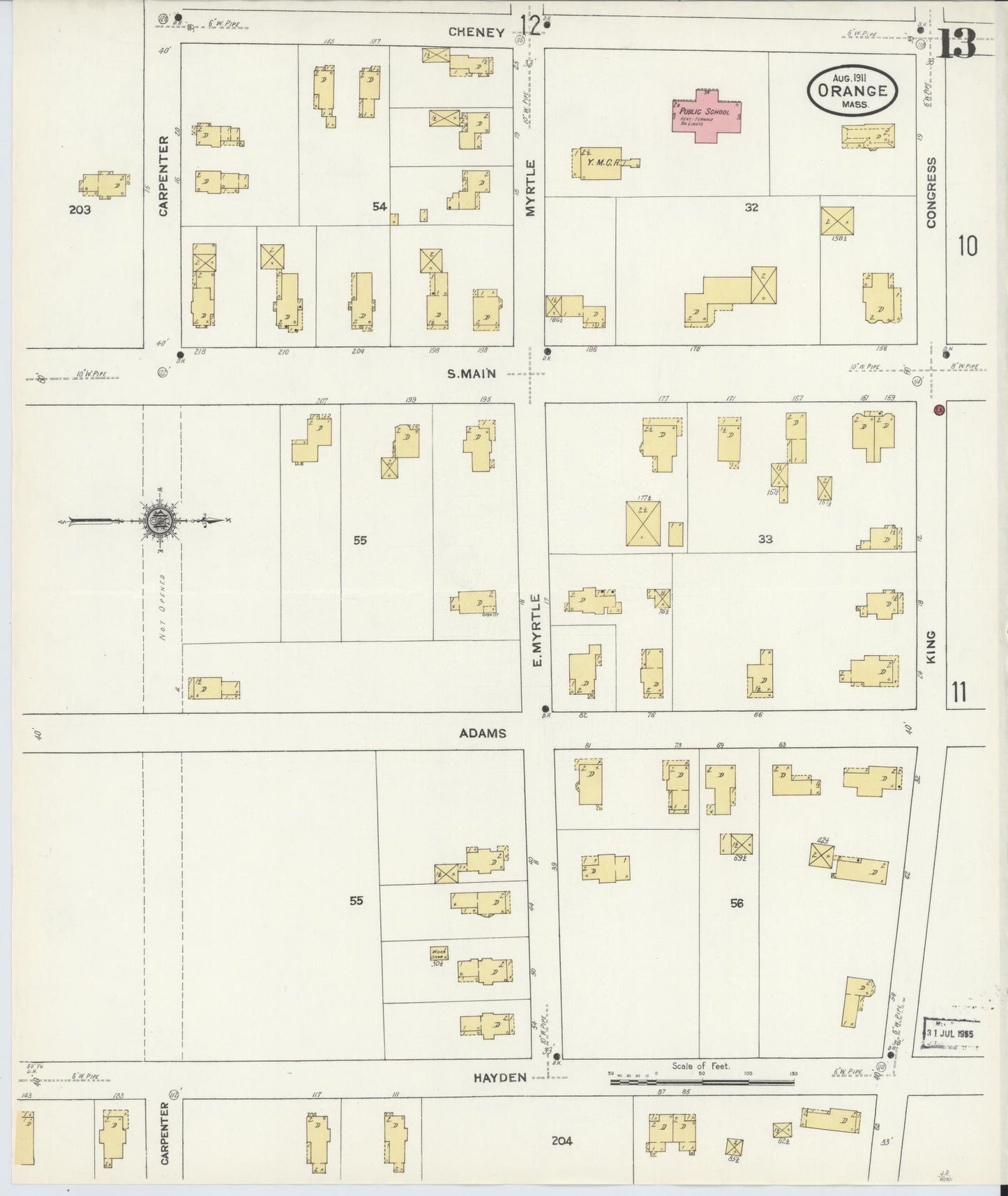 Sanborn Fire Insurance Map from Orange, Franklin County, Massachusetts (1911), Sheet #0013 - Complete Map Set gallery image, historic Sanborn map, vintage wall art, Massachusetts Massachusetts