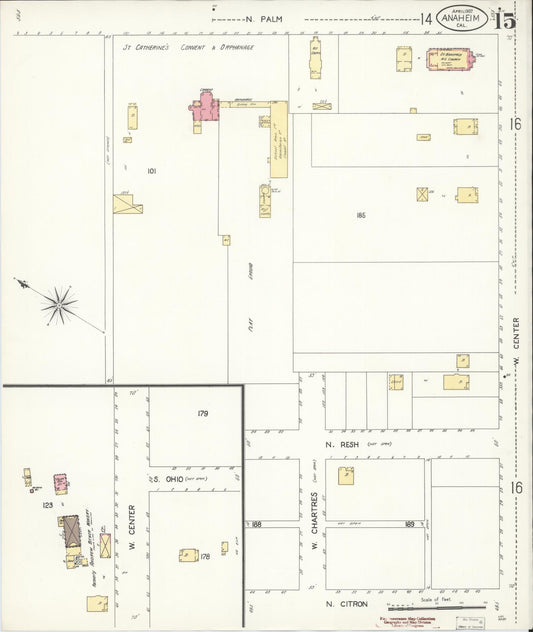 Sanborn Fire Insurance Map from Anaheim, Orange County, California (1907), Sheet #0015 - Historic Sanborn Fire Insurance Map Print, vintage old map wall art, antique decor, genealogy gift, California California map