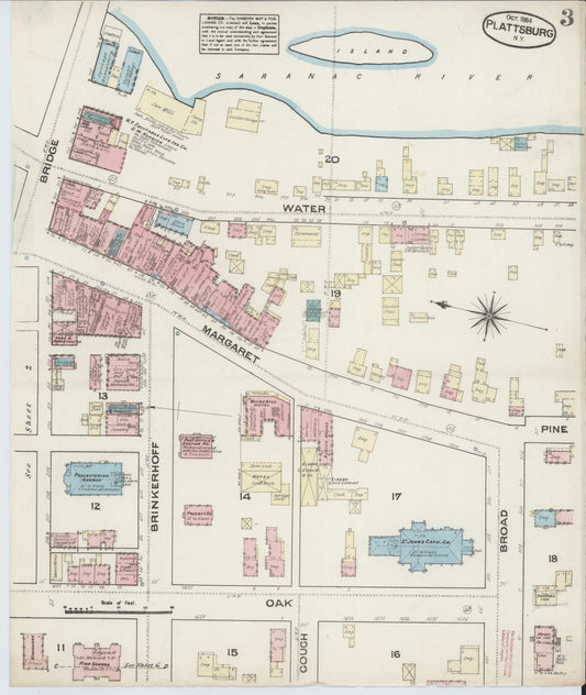 Sanborn Fire Insurance Map from Plattsburg, Clinton County, New York (1884), Sheet #0003 - Historic Sanborn Fire Insurance Map Print, vintage old map wall art, antique decor, genealogy gift, New York New York map