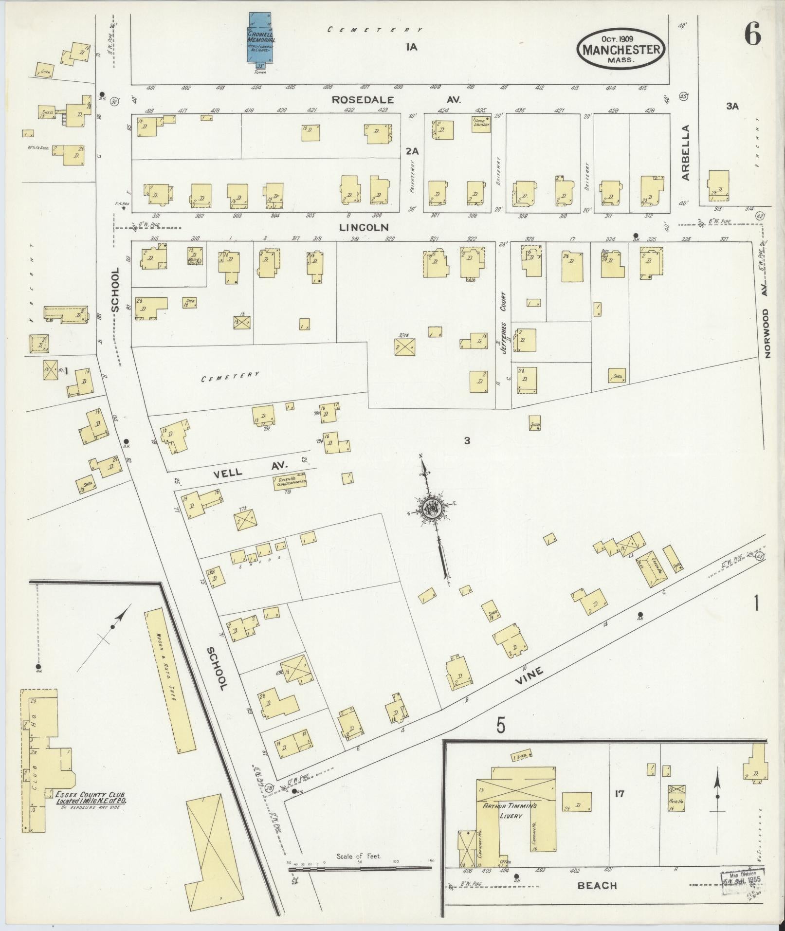 Sanborn Fire Insurance Map from Manchester, Essex County, Massachusetts (1909), Sheet #0006 - Historic Sanborn Fire Insurance Map Print, vintage old map wall art, antique decor, genealogy gift, Massachusetts Massachusetts map