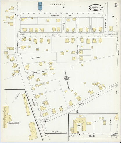 Sanborn Fire Insurance Map from Manchester, Essex County, Massachusetts (1909), Sheet #0006 - Historic Sanborn Fire Insurance Map Print, vintage old map wall art, antique decor, genealogy gift, Massachusetts Massachusetts map