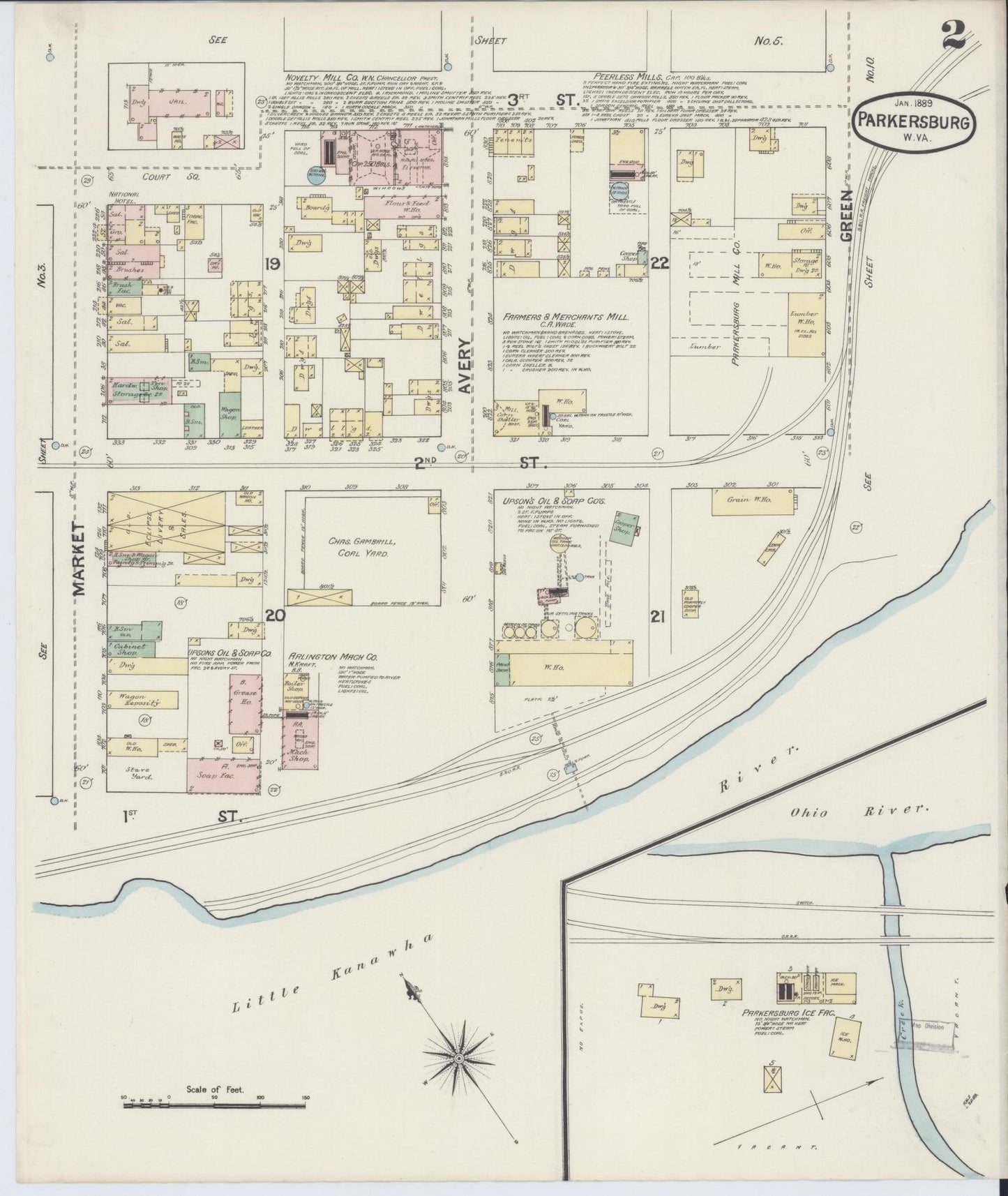 Sanborn Fire Insurance Map from Parkersburg, Wood County, West Virginia (1889), Sheet #0002 - Complete Map Set gallery image, historic Sanborn map, vintage wall art, West Virginia West Virginia