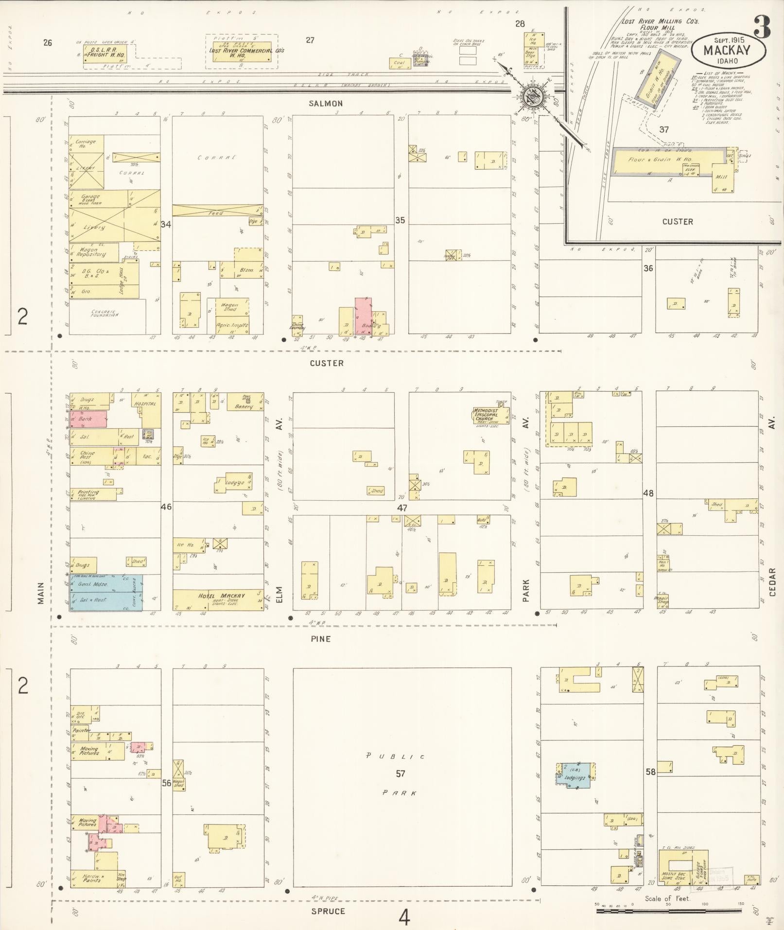 Sanborn Fire Insurance Map from Mackay, Custer County, Idaho (1915), Sheet #0003 - Complete Map Set gallery image, historic Sanborn map, vintage wall art, Idaho Idaho