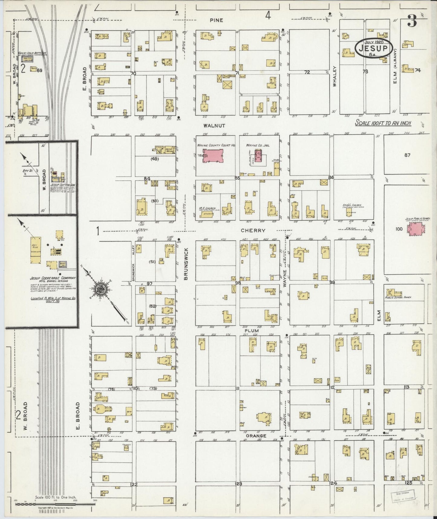 Sanborn Fire Insurance Map from Jesup, Wayne County, Georgia (1920), Sheet #0003 - Complete Map Set gallery image, historic Sanborn map, vintage wall art, Georgia Georgia