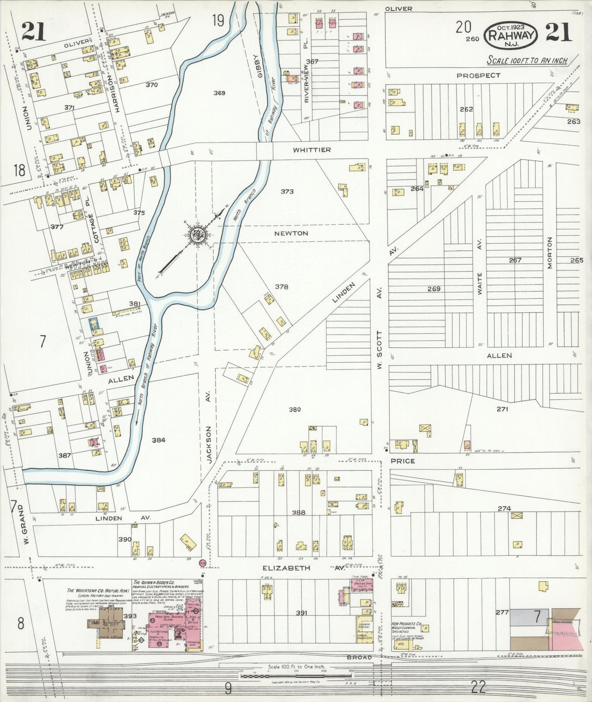 Sanborn Fire Insurance Map from Rahway, Union County, New Jersey (1923), Sheet #0021 - Historic Sanborn Fire Insurance Map Print, vintage old map wall art, antique decor, genealogy gift, New Jersey New Jersey map