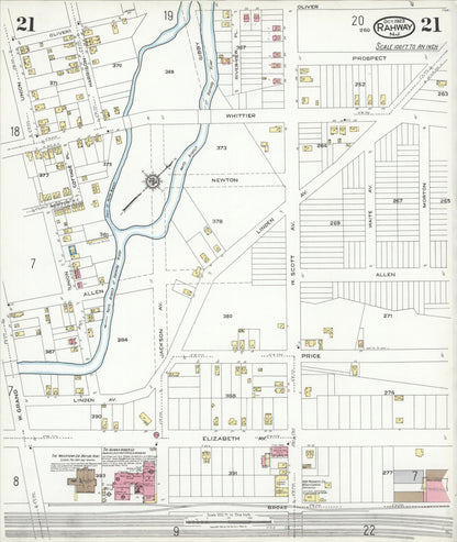 Sanborn Fire Insurance Map from Rahway, Union County, New Jersey (1923), Sheet #0021 - Historic Sanborn Fire Insurance Map Print, vintage old map wall art, antique decor, genealogy gift, New Jersey New Jersey map