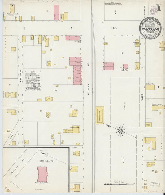 Sanborn Fire Insurance Map from Blackshear, Pierce County, Georgia (1903), Sheet #0001 - Complete Map Set gallery image, historic Sanborn map, vintage wall art, Georgia Georgia
