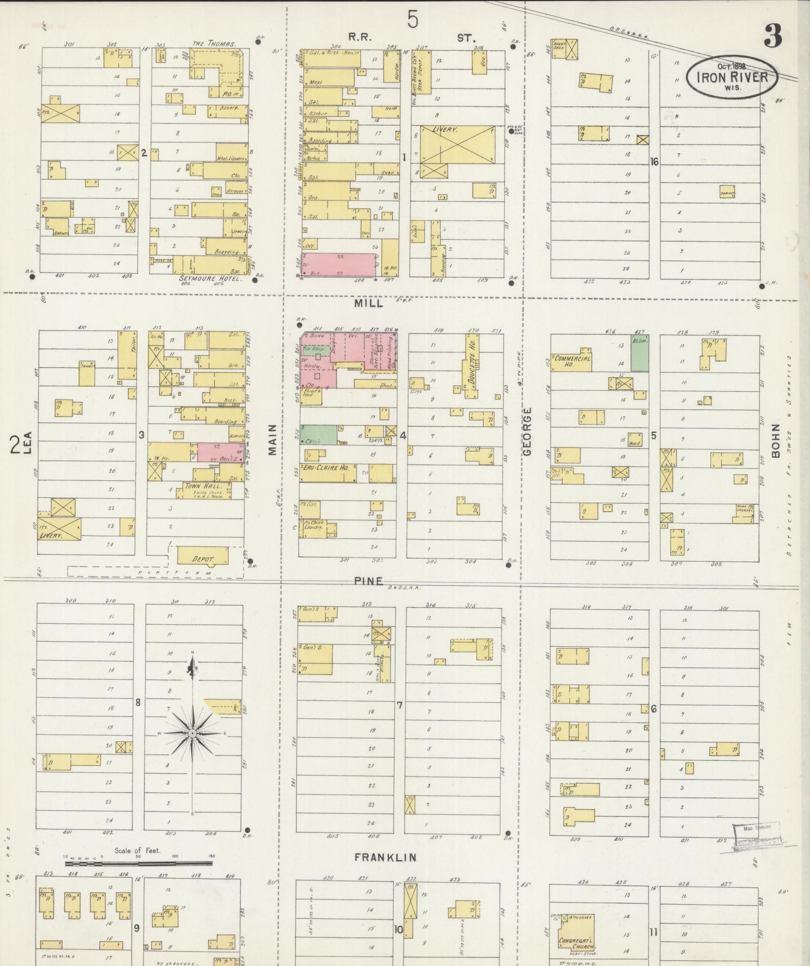 Sanborn Fire Insurance Map from Iron River, Bayfield County, Wisconsin (1898), Sheet #0003 - Historic Sanborn Fire Insurance Map Print, vintage old map wall art, antique decor, genealogy gift, Wisconsin Wisconsin map
