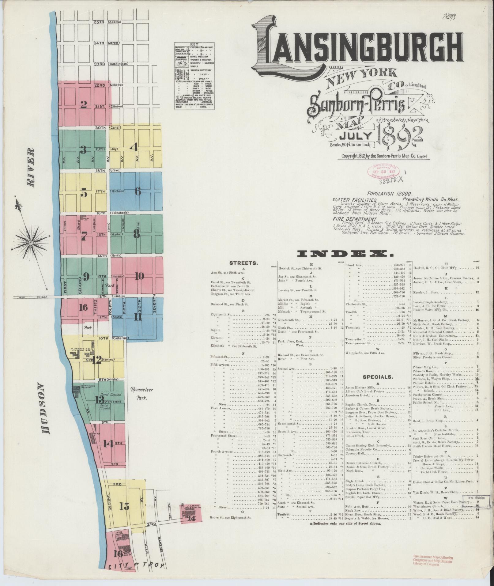 Sanborn Fire Insurance Map from Lansingburg, Rensselaer County, New York. (1892) – Historic Sanborn Fire Insurance Map Print