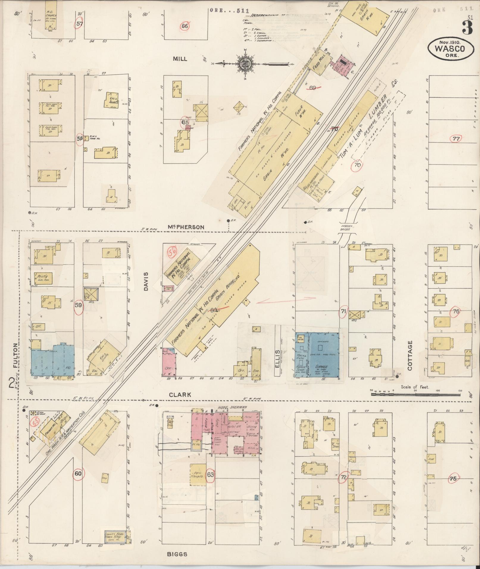 Sanborn Fire Insurance Map from Wasco, Sherman County, Oregon (1931), Sheet #0003 - Complete Map Set gallery image, historic Sanborn map, vintage wall art, Oregon Oregon