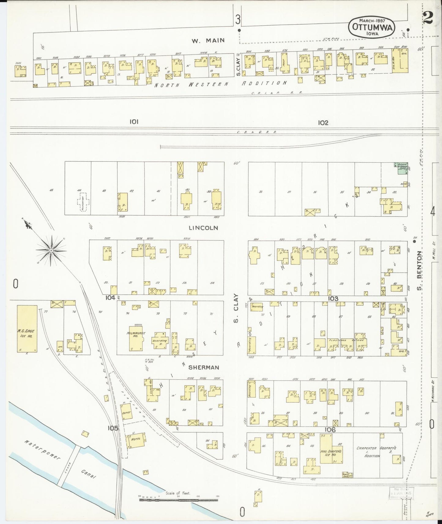 Sanborn Fire Insurance Map from Ottumwa, Wapello County, Iowa (1897), Sheet #0002 - Historic Sanborn Fire Insurance Map Print, vintage old map wall art