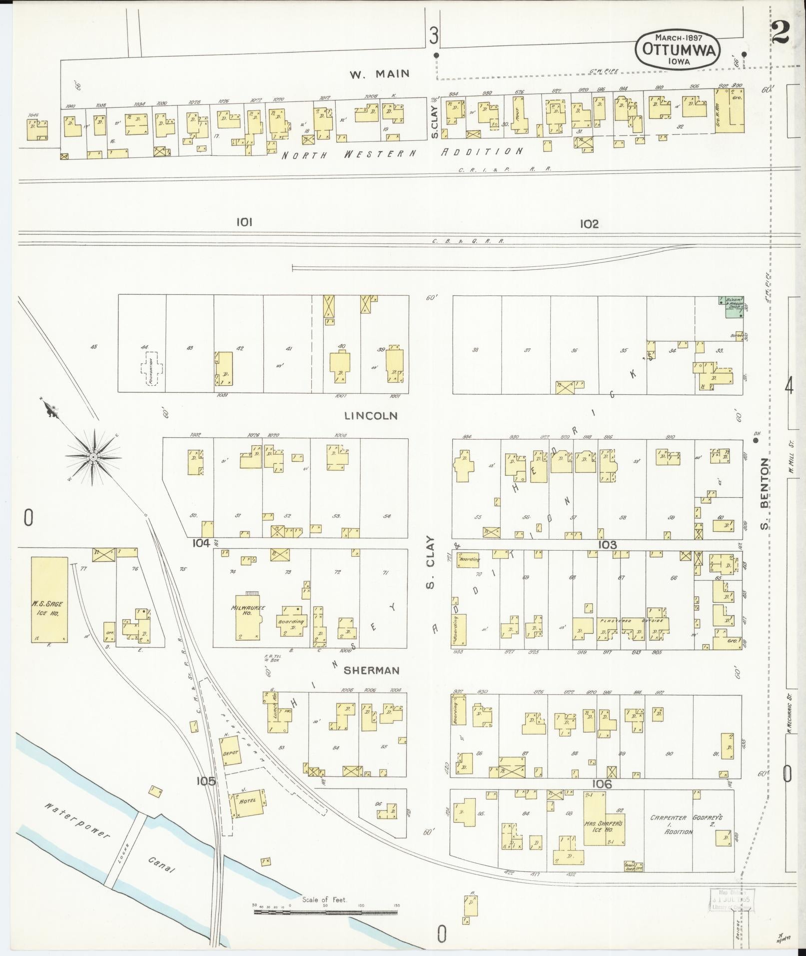 Sanborn Fire Insurance Map from Ottumwa, Wapello County, Iowa (1897), Sheet #0002 - Historic Sanborn Fire Insurance Map Print, vintage old map wall art