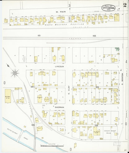 Sanborn Fire Insurance Map from Ottumwa, Wapello County, Iowa (1897), Sheet #0002 - Historic Sanborn Fire Insurance Map Print, vintage old map wall art