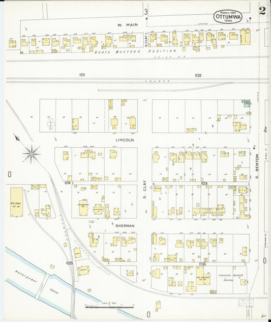 Sanborn Fire Insurance Map from Ottumwa, Wapello County, Iowa (1897), Sheet #0002 - Historic Sanborn Fire Insurance Map Print, vintage old map wall art