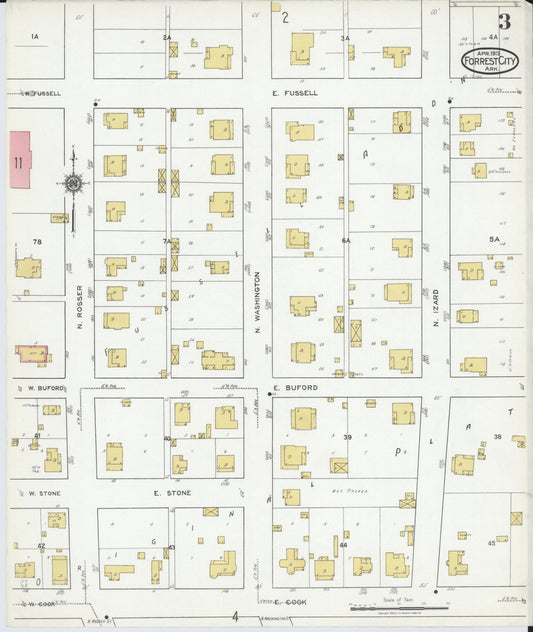 Sanborn Fire Insurance Map from Forrest City, Saint Francis County, Arkansas (1919), Sheet #0003 - Historic Sanborn Fire Insurance Map Print, vintage old map wall art, antique decor, genealogy gift, Arkansas Arkansas map