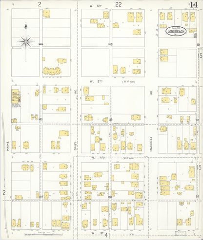Sanborn Fire Insurance Map from Long Beach, Los Angeles County, California (1905), Sheet #0014 - Complete Map Set gallery image, historic Sanborn map, vintage wall art, California California