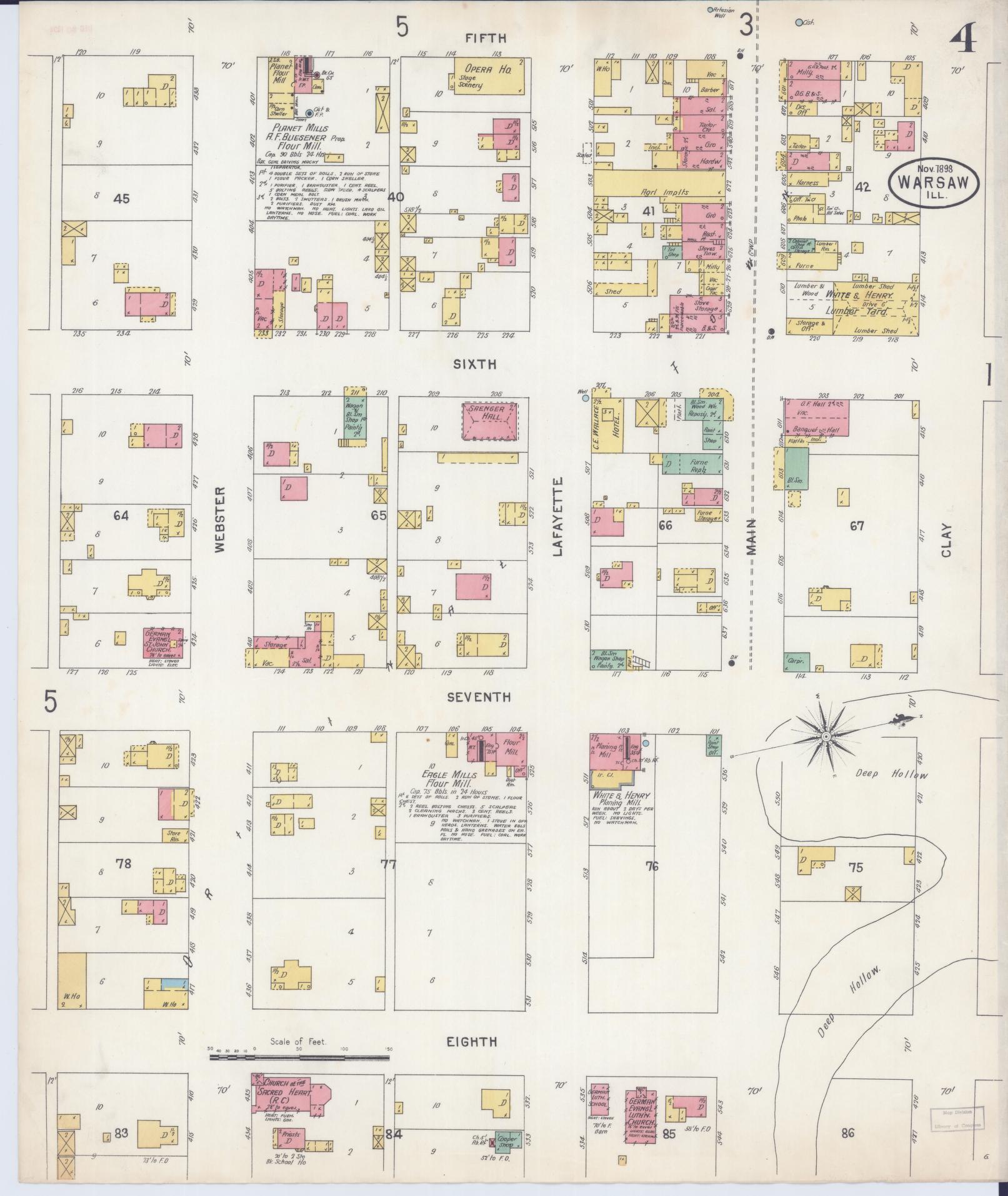 Sanborn Fire Insurance Map from Warsaw, Hancock County, Illinois (1898), Sheet #0004 - Complete Map Set gallery image, historic Sanborn map, vintage wall art, Illinois Illinois