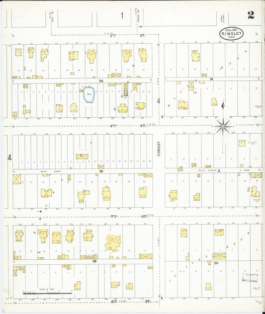 Sanborn Fire Insurance Map from Kinsley, Edwards County, Kansas (1905), Sheet #0002 - Historic Sanborn Fire Insurance Map Print, vintage old map wall art, antique decor, genealogy gift, Kansas Kansas map
