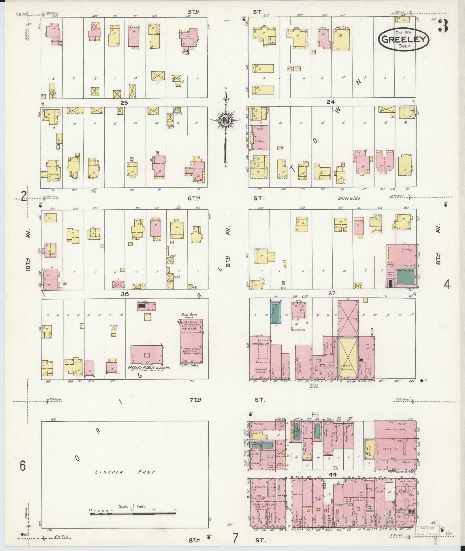 Sanborn Fire Insurance Map from Greeley, Weld County, Colorado (1909), Sheet #0003 - Historic Sanborn Fire Insurance Map Print, vintage old map wall art, antique decor, genealogy gift, Colorado Colorado map