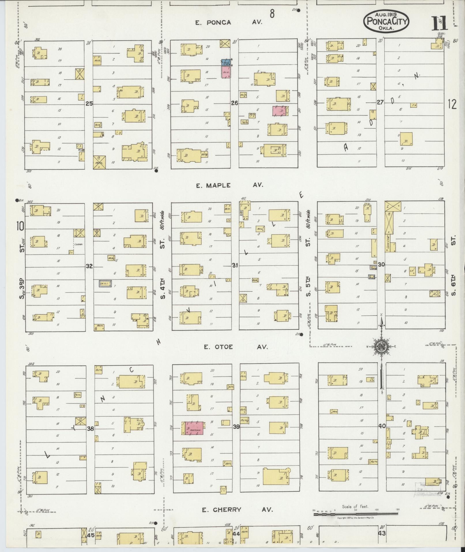 Sanborn Fire Insurance Map from Ponca City, Kay County, Oklahoma (1919), Sheet #0011 - Complete Map Set gallery image, historic Sanborn map, vintage wall art, Oklahoma Oklahoma