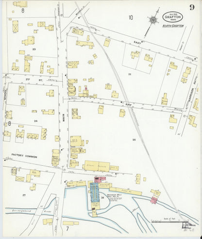 Sanborn Fire Insurance Map from Grafton, Worcester County, Massachusetts (1910), Sheet #0009 - Complete Map Set gallery image, historic Sanborn map, vintage wall art, Massachusetts Massachusetts