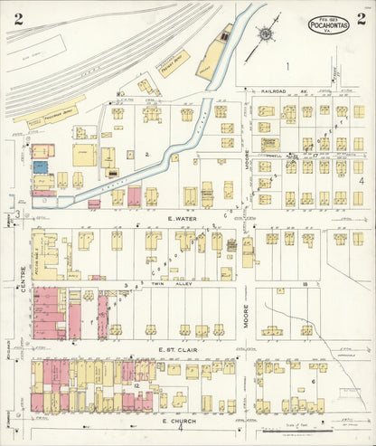 Sanborn Fire Insurance Map from Pocahontas, Tazewell County, Virginia (1923), Sheet #0002 - Complete Map Set gallery image, historic Sanborn map, vintage wall art, Virginia Virginia