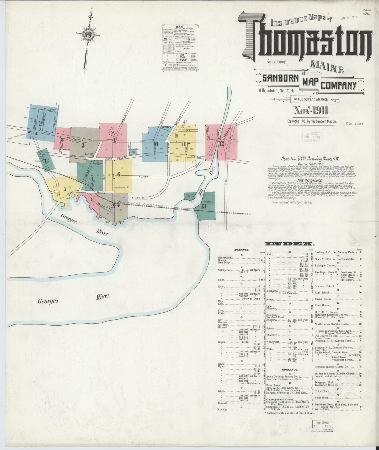 Sanborn Fire Insurance Map from Thomaston, Knox County, Maine (1911), Sheet #0001 - Complete Map Set gallery image, historic Sanborn map, vintage wall art, Maine Maine