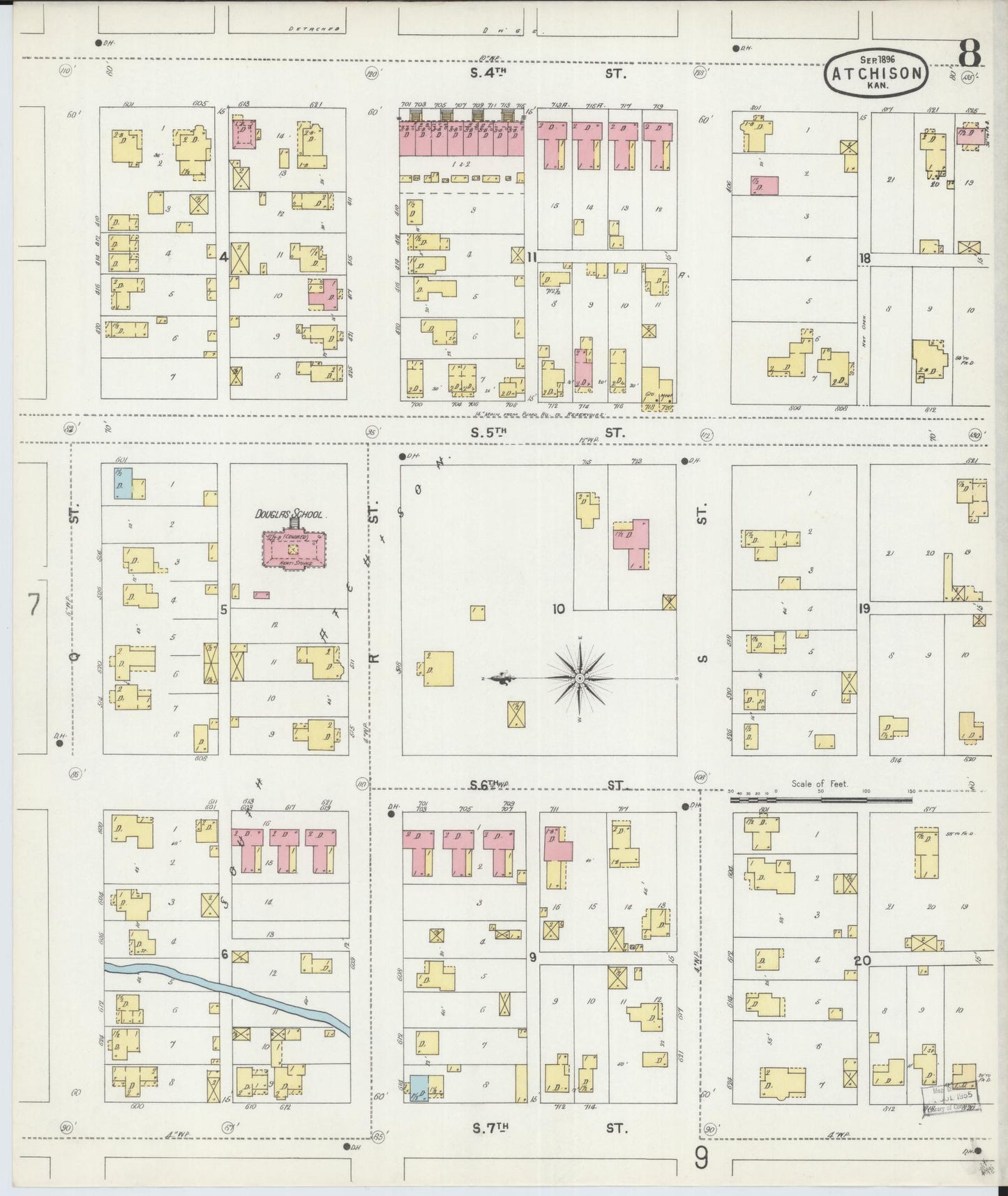 Sanborn Fire Insurance Map from Atchison, Atchison County, Kansas (1896), Sheet #0008 - Complete Map Set gallery image, historic Sanborn map, vintage wall art, Kansas Kansas