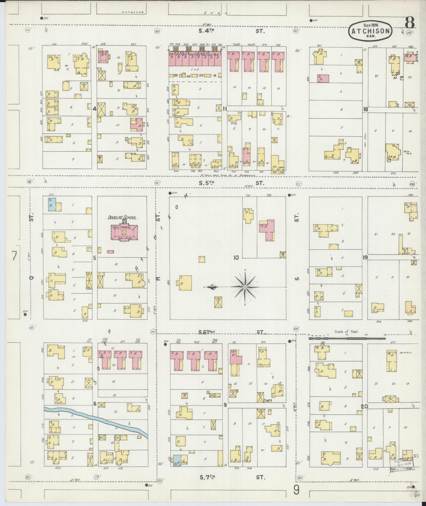 Sanborn Fire Insurance Map from Atchison, Atchison County, Kansas (1896), Sheet #0008 - Complete Map Set gallery image, historic Sanborn map, vintage wall art, Kansas Kansas