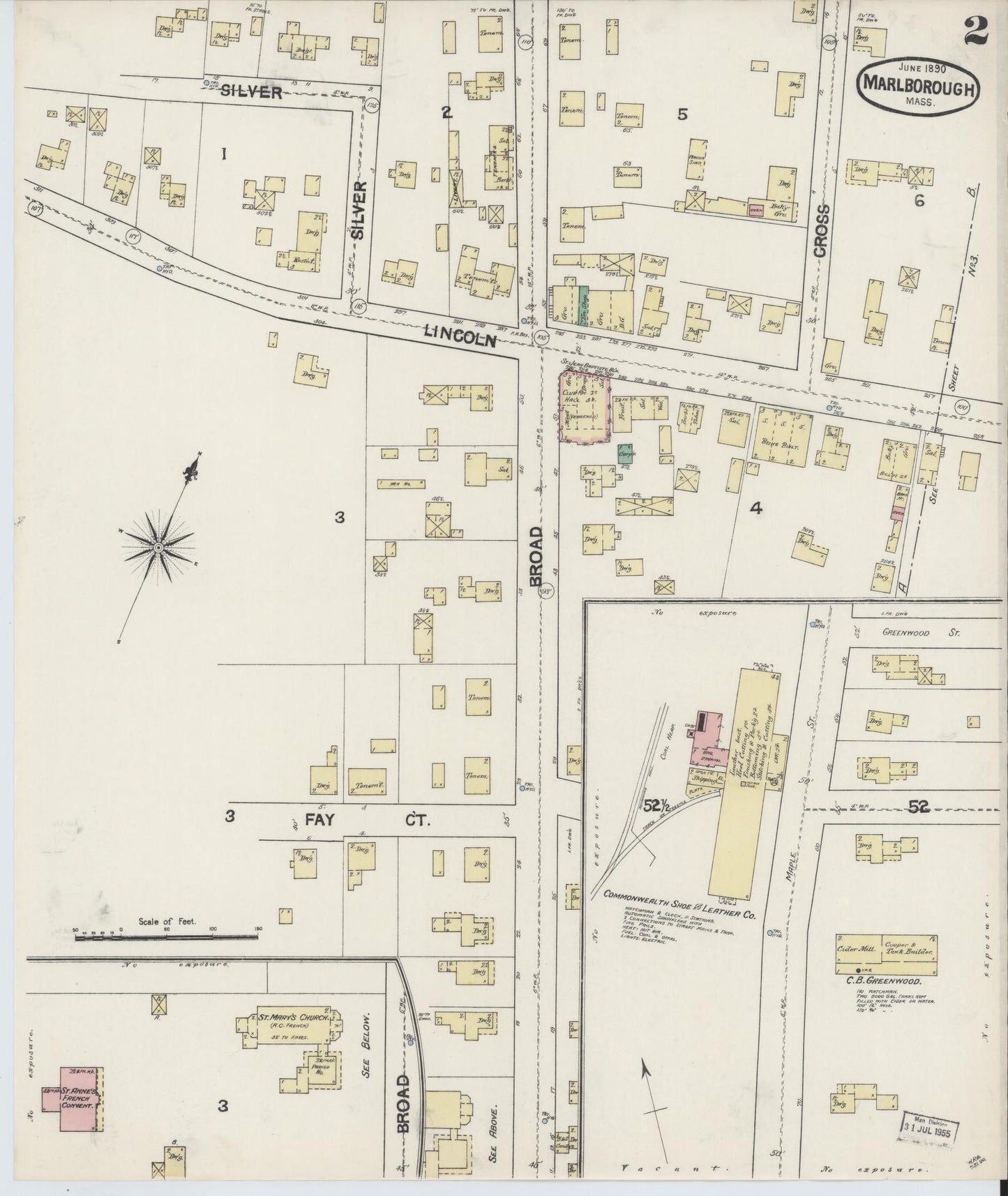 Sanborn Fire Insurance Map from Marlborough, Middlesex County, Massachusetts (1890), Sheet #0002 - Complete Map Set gallery image, historic Sanborn map, vintage wall art, Massachusetts Massachusetts