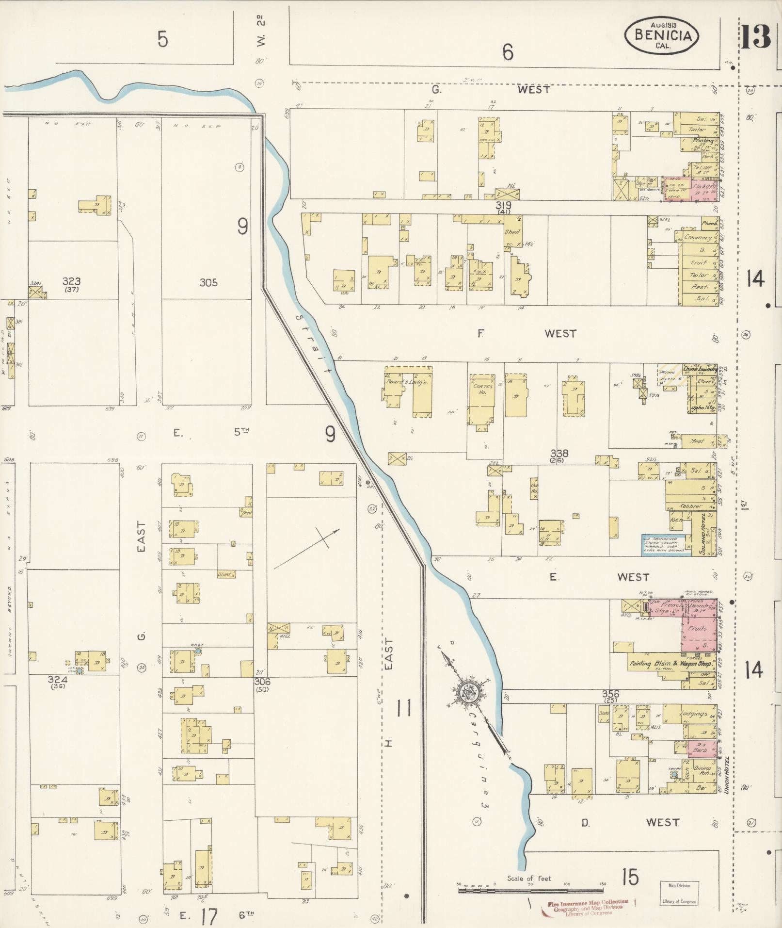 Sanborn Fire Insurance Map from Benicia, Solano County, California (1913), Sheet #0013 - Historic Sanborn Fire Insurance Map Print, vintage old map wall art, antique decor, genealogy gift, California California map