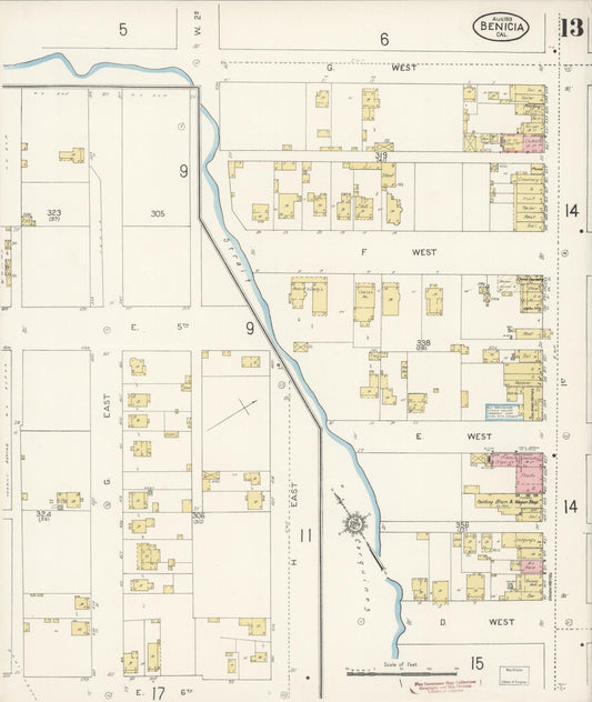 Sanborn Fire Insurance Map from Benicia, Solano County, California (1913), Sheet #0013 - Historic Sanborn Fire Insurance Map Print, vintage old map wall art, antique decor, genealogy gift, California California map