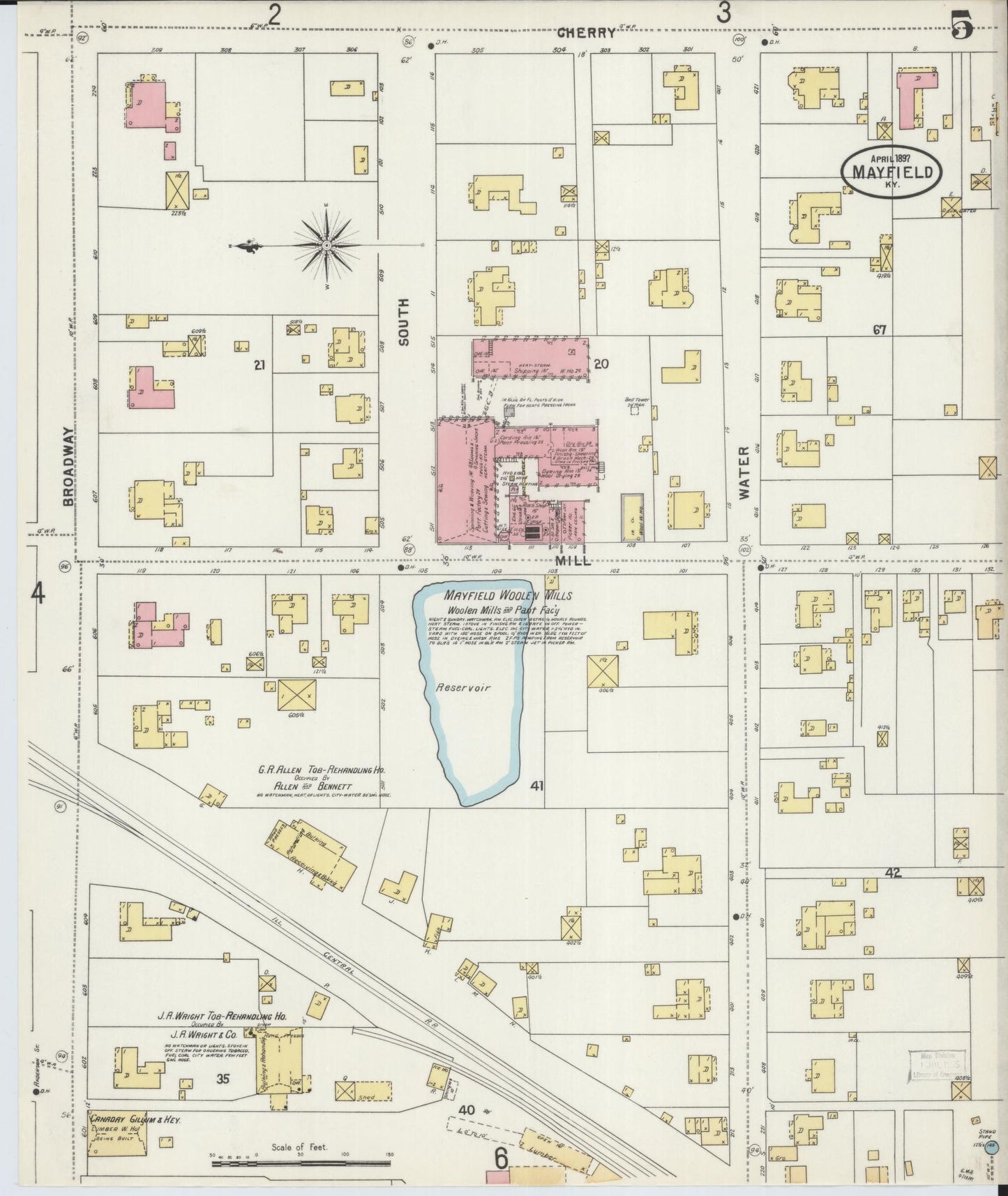 Sanborn Fire Insurance Map from Mayfield, Graves County, Kentucky (1897), Sheet #0005 - Complete Map Set gallery image, historic Sanborn map, vintage wall art, Kentucky Kentucky