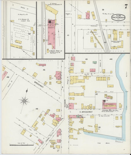 Sanborn Fire Insurance Map from Hackensack, Bergen County, New Jersey (1896), Sheet #0007 - Historic Sanborn Fire Insurance Map Print, vintage old map wall art, antique decor, genealogy gift, New Jersey New Jersey map