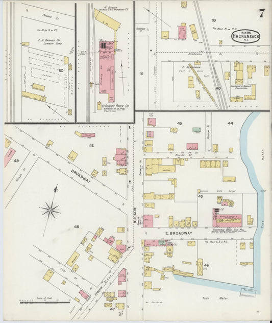 Sanborn Fire Insurance Map from Hackensack, Bergen County, New Jersey (1896), Sheet #0007 - Historic Sanborn Fire Insurance Map Print, vintage old map wall art, antique decor, genealogy gift, New Jersey New Jersey map