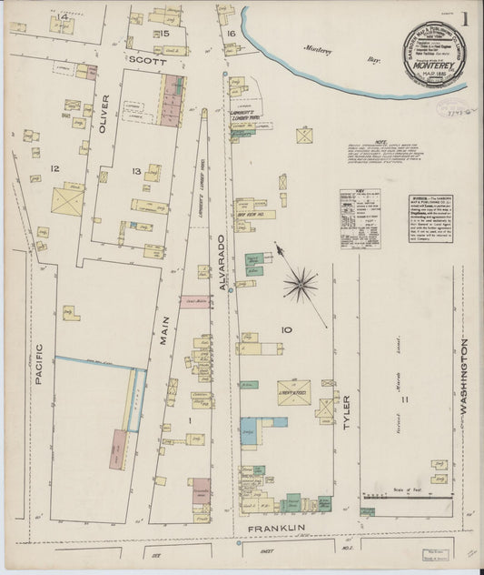 Sanborn Fire Insurance Map from Monterey, Monterey County, California (1885), Sheet #0001 - Complete Map Set gallery image, historic Sanborn map, vintage wall art, California California