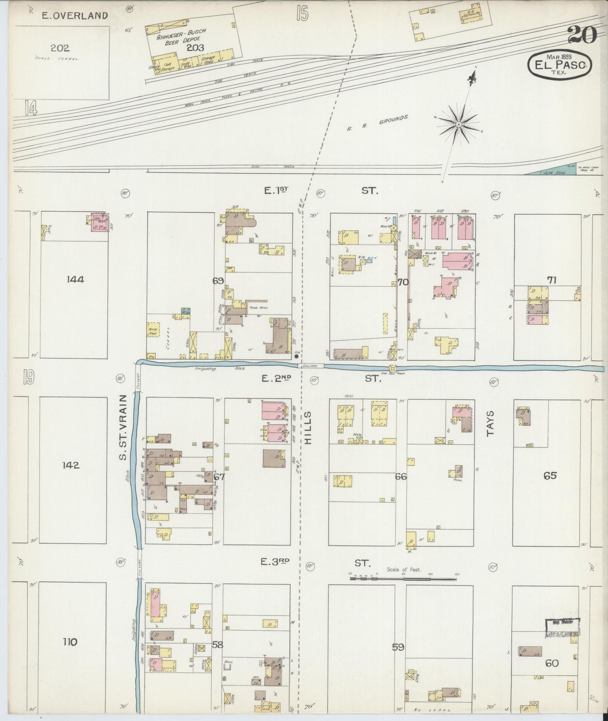 Sanborn Fire Insurance Map from El Paso, El Paso County, Texas (1893), Sheet #0020 - Complete Map Set gallery image, historic Sanborn map, vintage wall art, Texas Texas